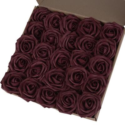 China Chic Vintage Burgundy Roses Artificial Flowers Dual Stem Pallet Rose For DIY Wedding Flower Arrangements Centerpieces for sale