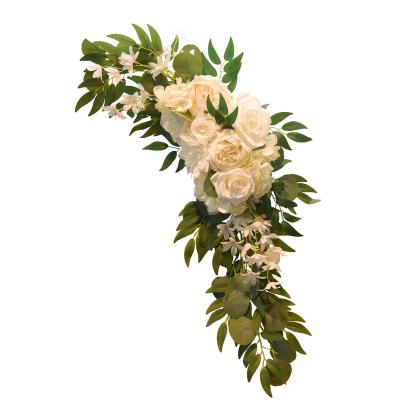 China Real Touch Arch Flowers Wedding Theme Axis Flower Arrangement Ceremony White Green Reception Party for sale