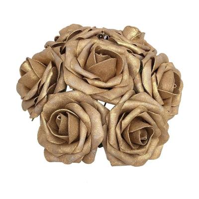 China Beautiful Colorful Roses w/ Gold Stem for DIY Christmas Tree Christmas Wedding Party Centerpieces Layouts Party Decor for sale