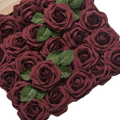 China Beautiful Colorful Burgundy Roses w/Stem for DIY Christmas Tree Christmas Wedding Party Centerpieces Layouts Party Decor for sale