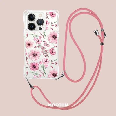 China Shockproof TPU Cover Device Phone Case with Cross - Body Cotton Adjustable Strap Lanyard for iPhone for sale