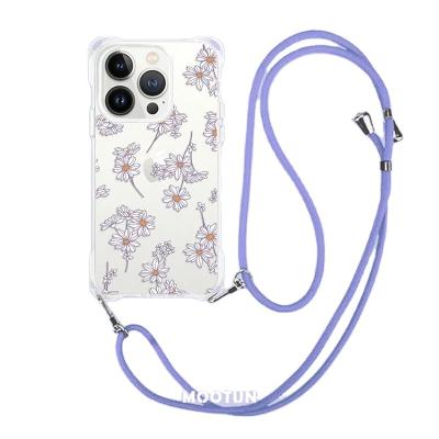 China Crystal Clear Not Yellowing Mobile Phone Shockproof TPU/PC Case with Cotton Lanyard Adjustable Phone Strap Universal for iPhone for sale