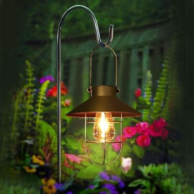 China Garden Vintage Solar Metal Hanging Lantern with Shepherd Hook Outdoor Led Garden solar Light black for sale