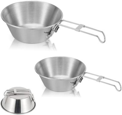 China 304 stainless steel picnic BBQ folding bowl with measuring sierra handle stainless steel outdoor camping cup for sale