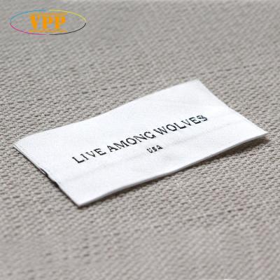 China Sustainable White Satin Ribbon Double Side Woven Garment Care Label Label for sale