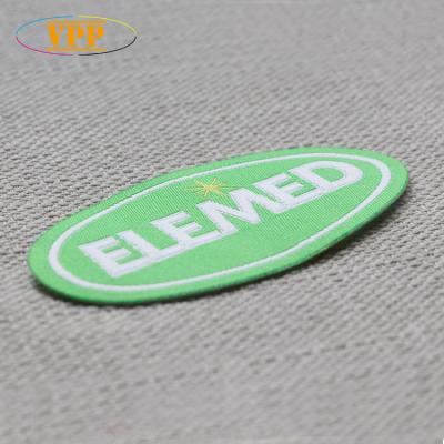 China Sustainable iron on woven label, iron on clothing labels, custom garment labels. for sale