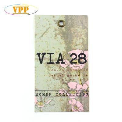 China Sustainable Custom Full Color Printing Metal Eyelet Paper Hang Tag for sale