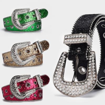 China Fashion.Casual Rhinestone Buckle Female Belts Fashion Hollowed Sequins Designers Belts Women New Style Womens Leather Belt for sale