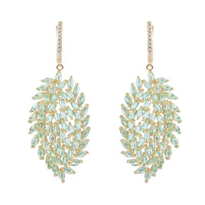 China TRENDY Customize Leaf Drop Earring Gold Plated Jewelry Luxury Zircon Accessories Wedding Earrings for sale