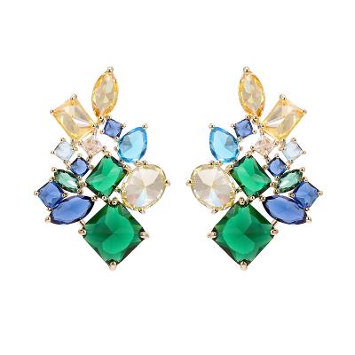 China TRENDY Customize Geometry Zircon Earrings High Quality Women Brass Irregular Stud Earrings Summer Party Accessories for sale