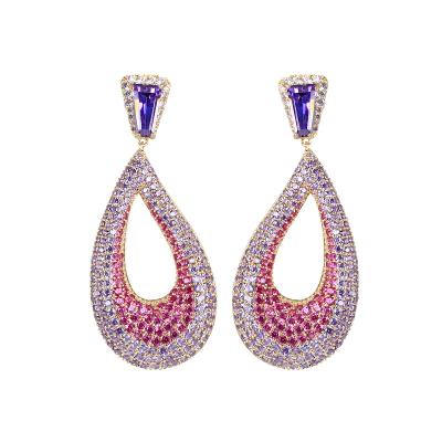 China Fashionable Wholesale Luxury Water Drop Earrings Full Pave Zircon Jewelry Women Fashion Brass Earring for sale