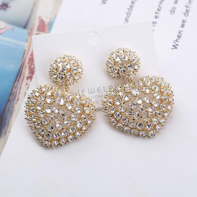 China Wholesale Big Size Heart Zircon Stud Earrings Women Brass Luxury Wedding Party Accessories High Quality FASHIONABLE Jewelry for sale