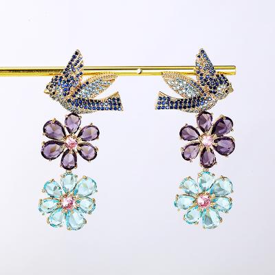 China TRENDY Customize Fashion Bird Earrings For Wedding Cubic Zircon Luxury Gold Plated Wholeasle Women Jewelry for sale