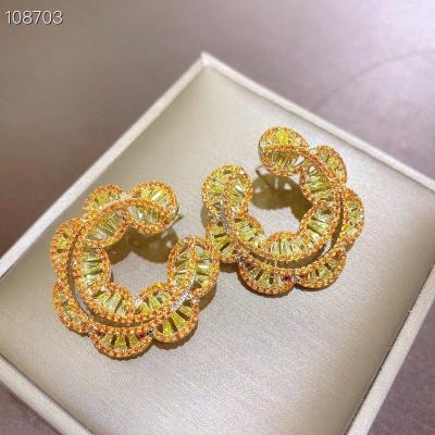 China Wholesale Romantic Customize Luxury CZ Copper Stud Earrings Gold Plating Stone Women Stone Big Earrings For Bride for sale