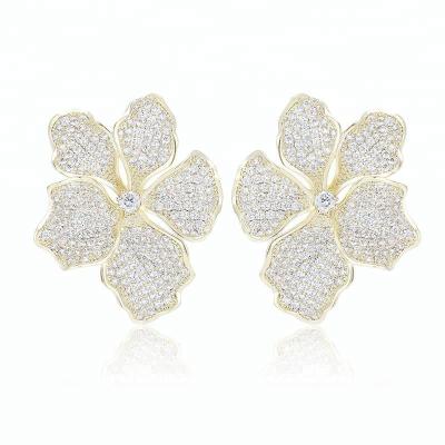 China Wholesale Fashionable Large Copper Flower Brass Stud Earring For Women for sale