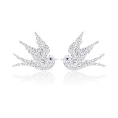 China Fashion Elegant Gift Animal CZ Bird Swallow Stud Earring For Women for sale