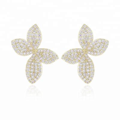 China Fashion Elegant Korean Copper Flower Brass CZ Stud Earring For Women Bridal Jewelry Wholesale for sale