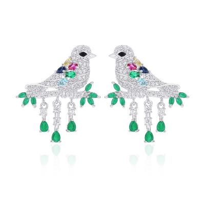 China Elegant Handmade Bird Tassels Micro Pave Stud Earring For Women for sale