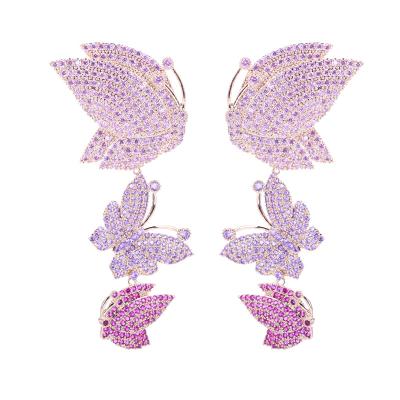 China FASHIONABLE Customize Luxury Butterfly Earring Paved Cubic Zircon Wedding Jewelry Exaggeration Women Drop Earrings for sale