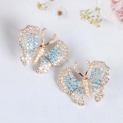 China Anti Allergy Butterfly Stud Earrings Women Fashion Jewelry Full Cublic Pave Zircon Luxury Summer Party Earrings for sale