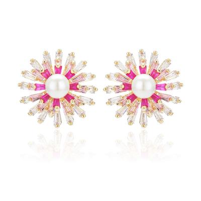 China Elegant Hot Selling Shell Pearl CZ Jewelry Rhodium Plated Anniversary Earrings for sale