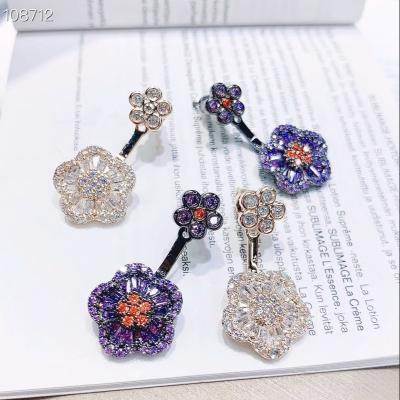 China Cute Customize Fashion Front Back 2 in 1 Ear Jackets Flower Shape Wedding Summer Party Zircon Earrings for sale