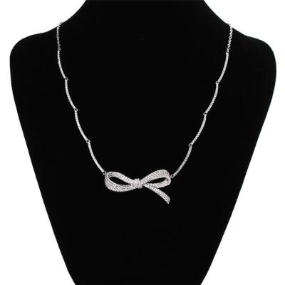 China Trendy Newcomers Custom Design Elegant Fashion Brass Zircon Bowknot Women Jewelry Necklace for sale