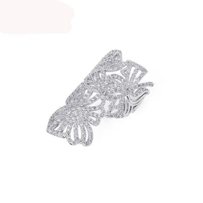 China Trendy Fashion Flower Pattern Luxury CZ Hollow Open Ring for sale