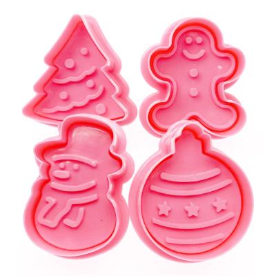 China Plastic Cookie Puncher Bell Snowman Gingerbread Man Christmas Tree Mold Set Cookie Christmas Baking Tools for sale