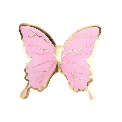 China Hot Plastic Paper Butterfly Cake Topper Decoration For Birthday Party Wedding Supplies Customized Pink Gold Butterfly Cake Toppers for sale