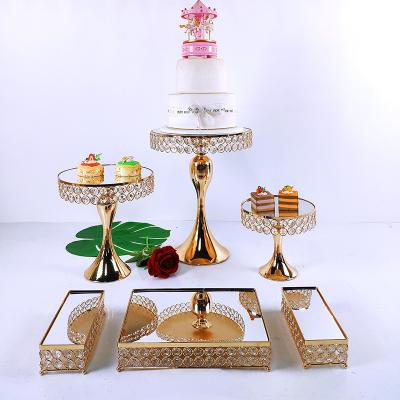 China High-leg Cake Stand Set Wedding Platter Dessert Display Table Electroplating Gold Mirror Metal Wholesale Customized 3-16 Pieces for sale