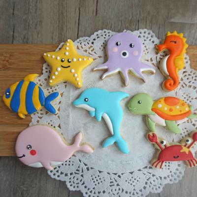 China 8pcs Sea Bottom Creature Cartoon Series Fondant Cake Cookie Decoration Printing Plastic Cutting Die DIY Baking OPP Set for sale