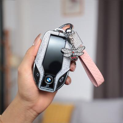 China Girly Design Diamond Alloy Colorful Pink Car Key Holder Cover Case 2020 New For BMW Orange Pink Black Luxury Shell Face 7 Series Pink Type for sale