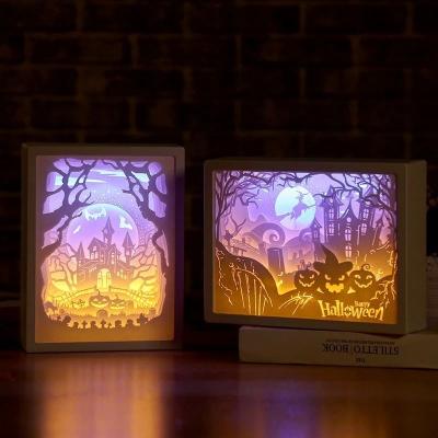 China New Modern Simplicity Magic Frame 3D Light Cavity Engraving Paper Frame Night Light Table Lamp 3d Light Shade Paper Carving Lamp for sale