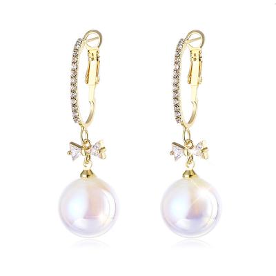 China 925 silver needle drop statement bow zircon pearl 18K acrylic gold plated luxury earing women earing for sale