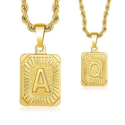 China CLASSIC Custom Gold Plated English ID Alphabet Necklace 26 Mens Womens A-z Square 18k Stainless Steel Initial Letter Pendant Necklace for sale