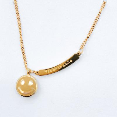 China Fashion Women Classic Stainless Steel 18k Gold Plated Cuban Link Smile Chains Face Necklace Pendant Jewelry for sale