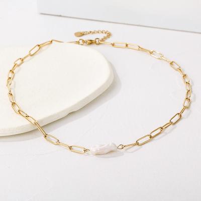 China Wholesale Baroque CLASSIC Freshwater Pearl 18k Gold Plated Chain Link Chain Women Stainless Steel Choker Sweater Necklaces Jewelry for sale