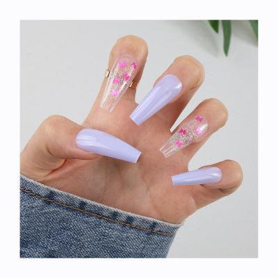 China Salon Effect Full Cover Nail Patch Rainbow Two Lines Clearly Decorated Artificial Acrylic Nails for sale