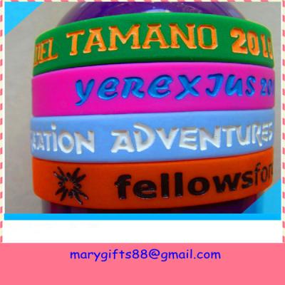 China most popular silicone bracelet with debossed ink colored for sale