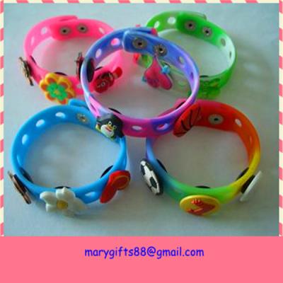 China Soft Pvc 3D Logo bracelets with charms and hole pvc wristband for sale