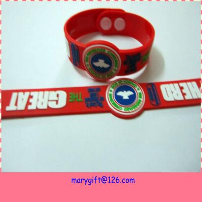 China Soft Pvc 3D Logo bracelets wristbands With Embossed Logo with plastic buckle for sale