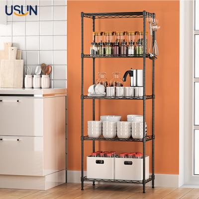 China USUN DIY High Quality Sustainable Home Metal Black Kitchen Storage Rack for sale