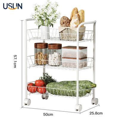 China USUN Sustainable Home Mobile Wire Cart With Casters Powder Coated Kitchen Storage Metal Rack for sale