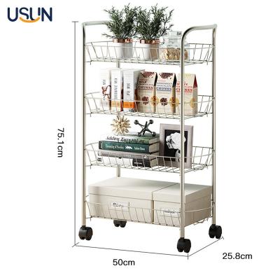 China USUN Living Furniture Diy Furniture Display Food Rack Metal Shelves 3 Tier Viable Home Vegetable Baskets Mobile Kitchen Cart Cart for sale