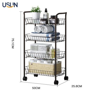 China USUN Sustainable Home Mobile Wire Cart With Casters Powder Coated Kitchen Storage Metal Rack for sale