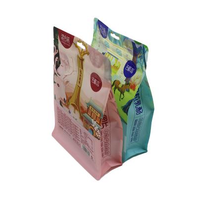 China Plastic Recyclable Rack Up Bottom Seal Side Block Quad 8 Gusset Box Pouch Zipper Bag With Handle for sale