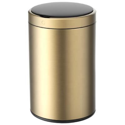 China 12L 3 Gal Gold Household Round Automatic Smart Metal Recycled Metal Induction Kitchen Sensor Waste Bin Garbage Bin Garbage Bin for sale