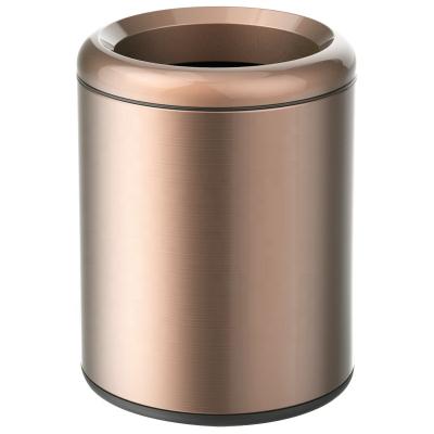 China RTS 9L Round Rubbish Bin Dust Bin Dustbin Viable Rubbish Bin Storage Bucket Metal Rose Gold All-Season Steel Open Top Housewares for sale