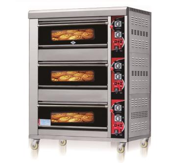 China Bread RQCL-36 3 Deck Gas Baking Oven with Bread Cakepan Box and Non-Stick Baking Trays to Maldives for sale